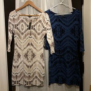 Like new, 2 Express slip on knee length dresses. S/P same patterns, easy wear